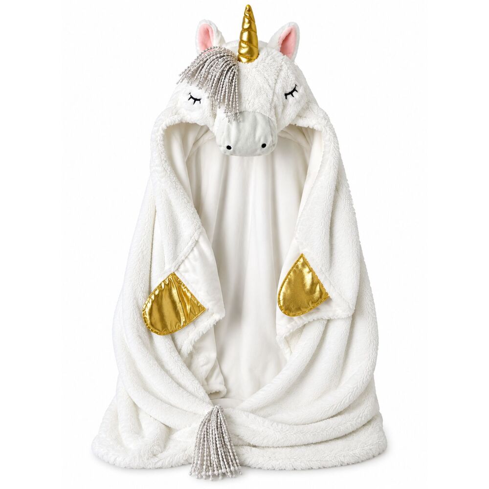 Target White Unicorn Hooded Faux Fur Wearable Blanket Gold Horn Cozy Wrap